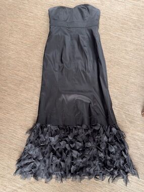 Phoebe Couture Black Strapless Feather Hem Evening Gown | Mermaid Formal Dress